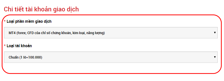 mở tài khoản thực - chi tiết tài khoản giao dịch